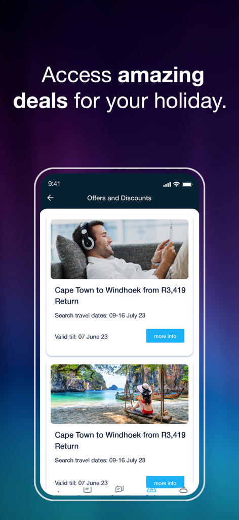 Travelstart: Flights & Hotels - Travelstart mobile app interface displaying exclusive flight and holiday deals in Africa