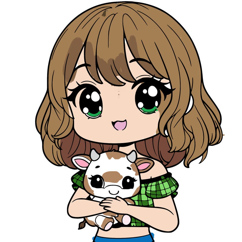 cute cow girl with a crop top on with baby cow in her arms