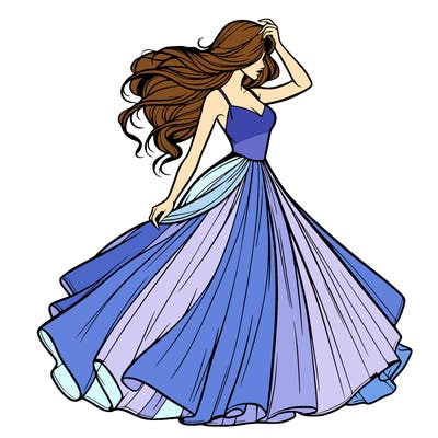 realistic woman with dress flowing in the wind