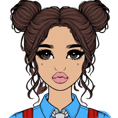 realistic girl with two buns and a uniform and lips