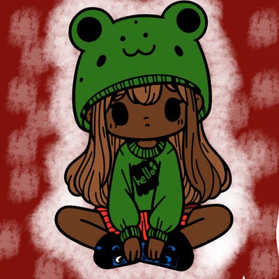 a girl wearing a frog hat and some frog socks