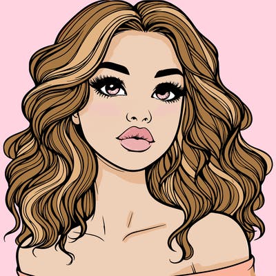 realistic girl with wavy hair and lips
