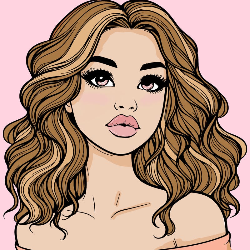 realistic girl with wavy hair and lips