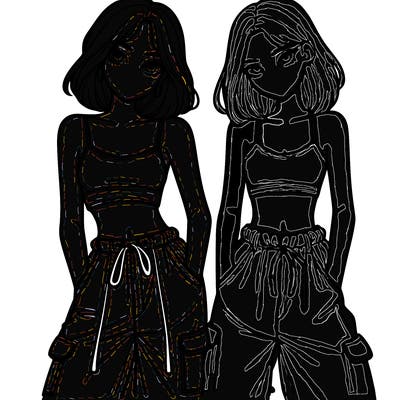 two girls with crop top with baggy pants