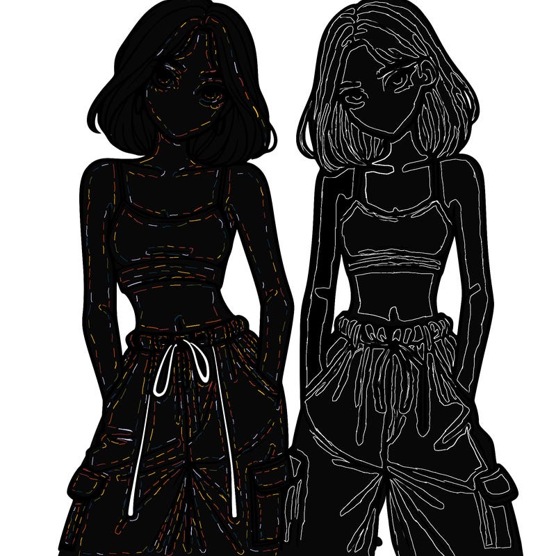 two girls with crop top with baggy pants