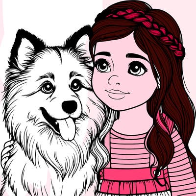 a girl with her dog realistic