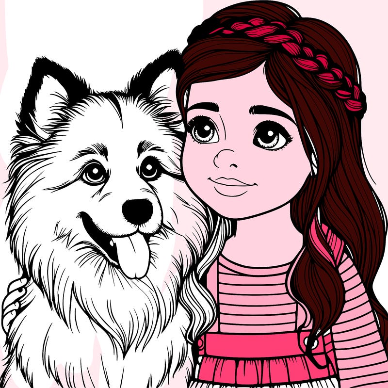 a girl with her dog realistic