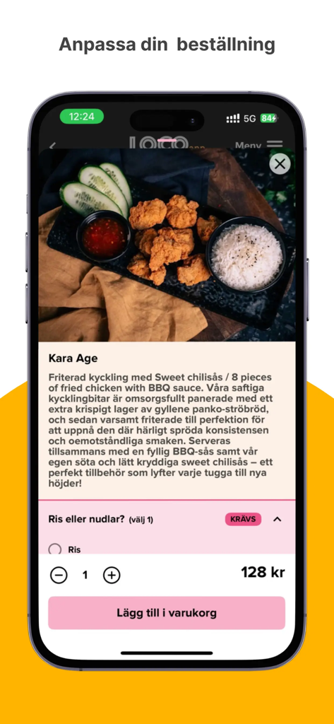 Loco - Customization screen for a food order in the Loco app showing fried chicken options.
