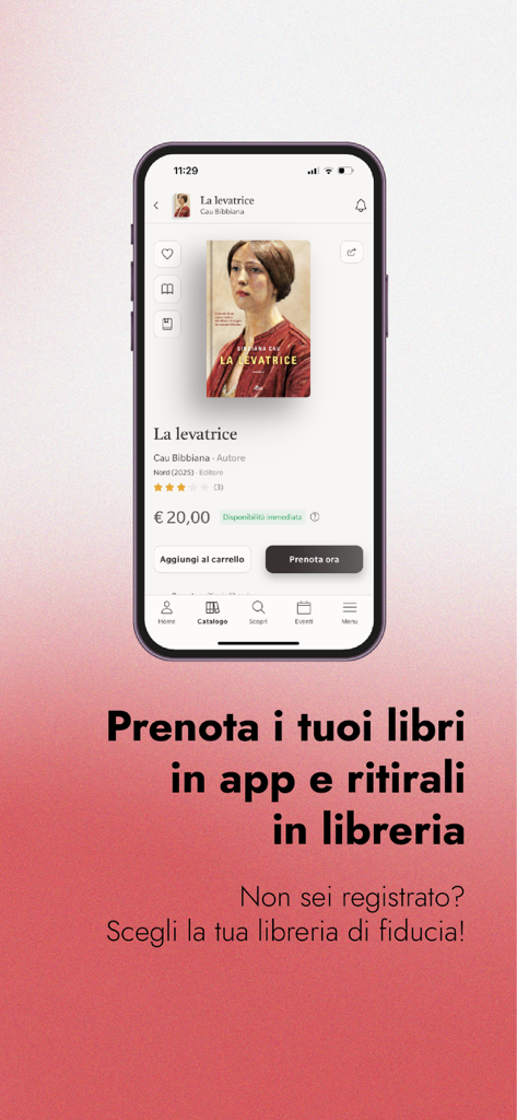 A smartphone showing the my ubik app interface with a book detail page and options to reserve for in-store pickup.