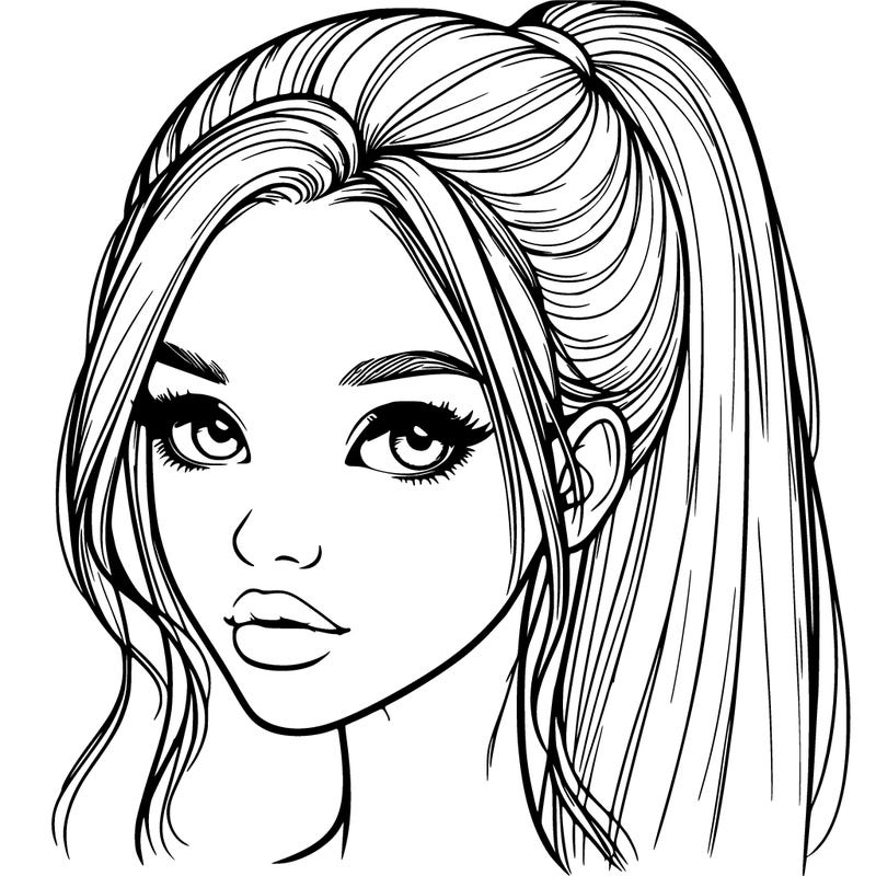 realistic girl with ponytail on the top of her hair and lips