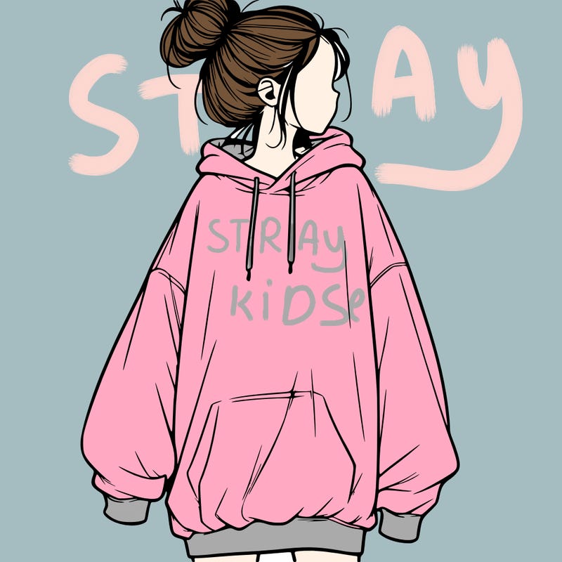 realistic girl with a oversized sweatshirt on and a bun