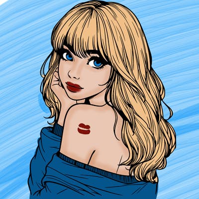 realistic girl with bangs looking over her shoulder