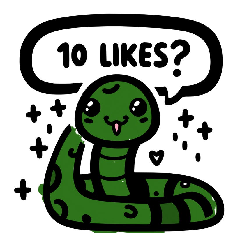 cute snake saying "10 likes?"