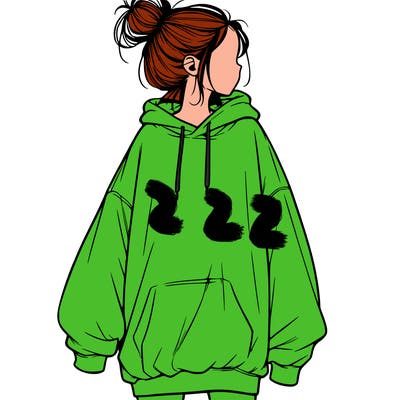 realistic girl with a oversized sweatshirt on and a bun