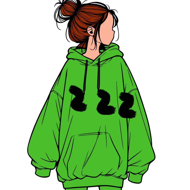 realistic girl with a oversized sweatshirt on and a bun