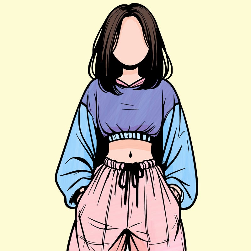 realistic girl faceless with baggy pants and a crop top