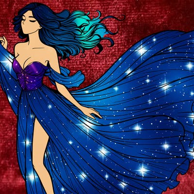 realistic woman in dress flowing the the wind