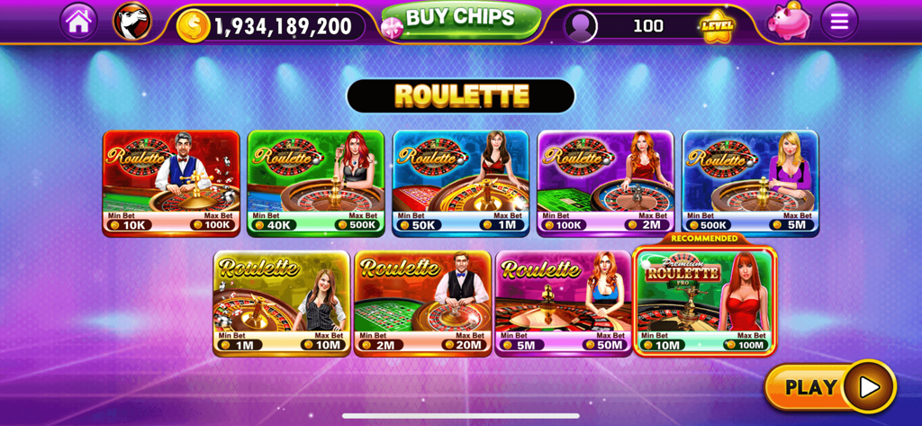 Roulette - Casino Style - Eine Auswahl von neun verschiedenen Roulette-Tischen mit verschiedenen Dealern und Wettlimits.