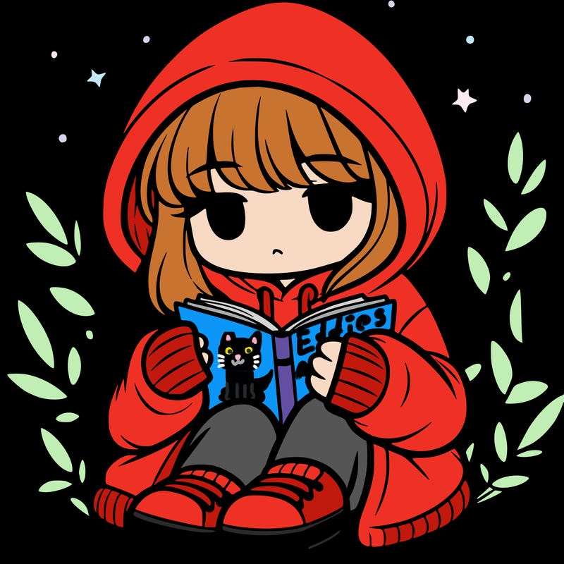 girl in oversized hoodie reading a book