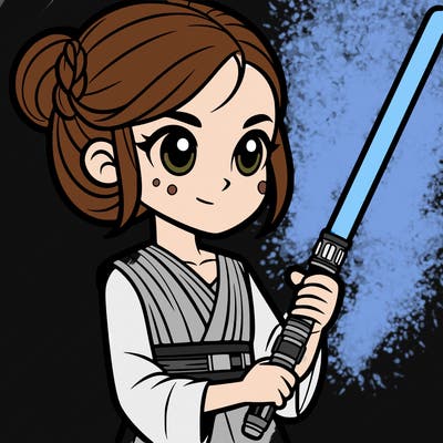 a girl with a lightsaber