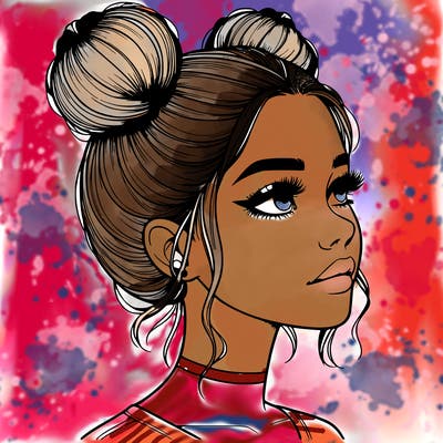 realistic girl with buns on the top of her head