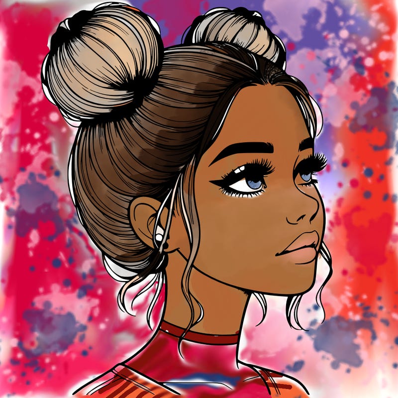 realistic girl with buns on the top of her head