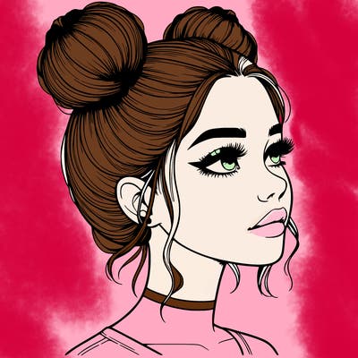 realistic girl with buns on the top of her head