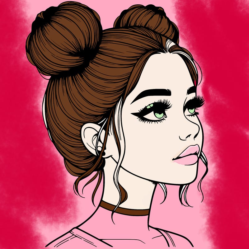 realistic girl with buns on the top of her head