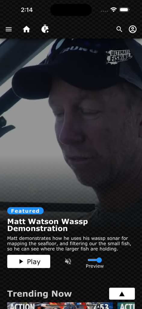 Matt Watson demonstrating sonar technology on the Ultimate Fishing mobile app interface