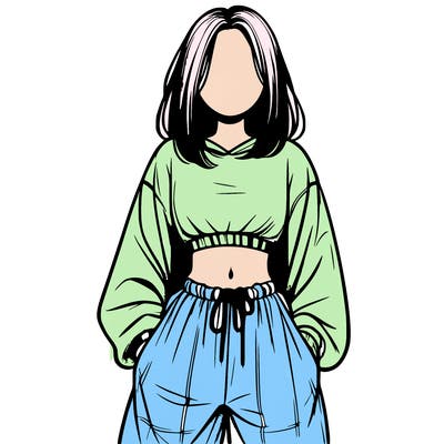 realistic girl faceless with baggy pants and a crop top