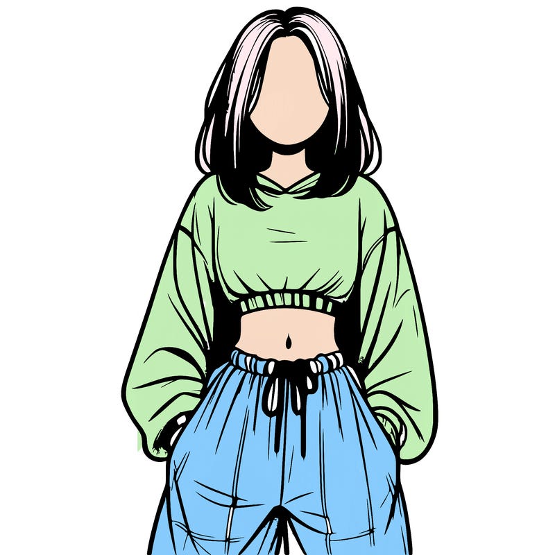 realistic girl faceless with baggy pants and a crop top