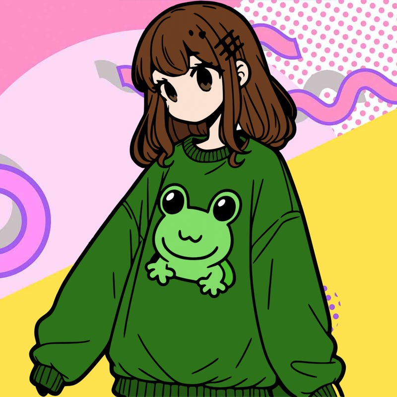 girl wearing frogging sweatshirt