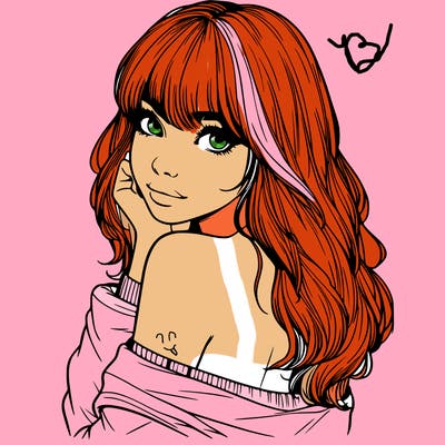 realistic girl with bangs looking over her shoulder