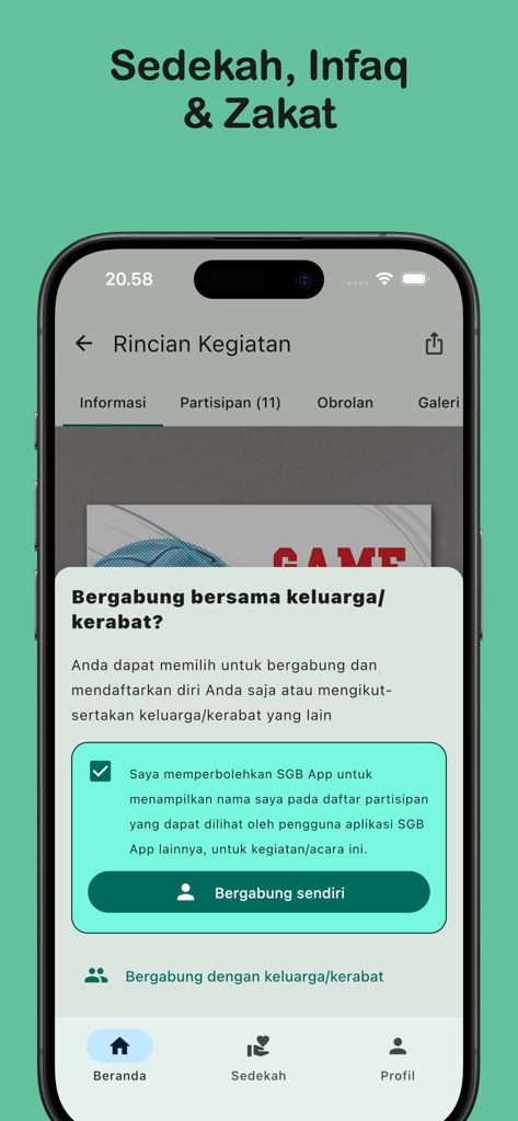 SGB App - Activity details and registration interface on the SGB App for the Indonesian Muslim community