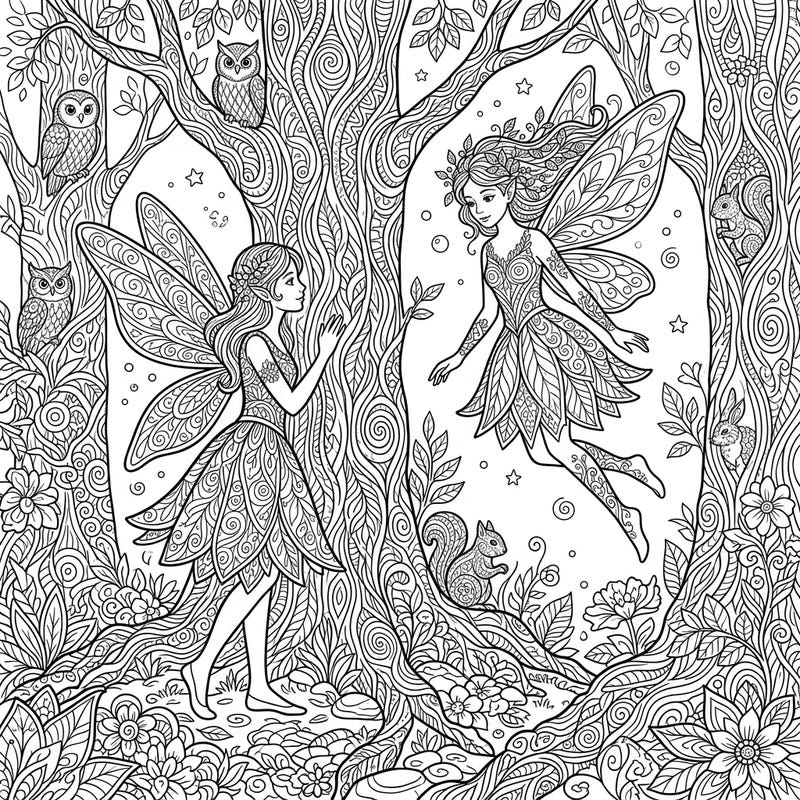 Discover the captivating beauty of our Zentangle Forest Fairies coloring page, where intricate patterns meet mystical woodland sprites. Immerse yourself in a world of detailed designs, perfect for a relaxing and creative escape.