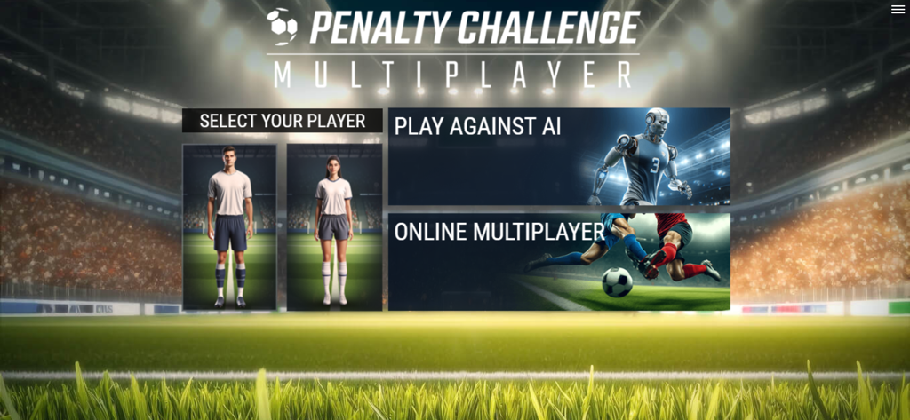 Penalty Challenge Multiplayer - Main menu of Penalty Challenge Multiplayer featuring game modes and player selection.