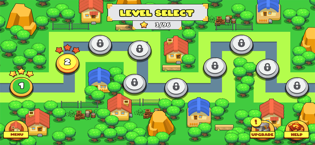 Zombie Tower Defense Game - Level selection screen of Zombie Tower Defense Game featuring a neighborhood map with various levels