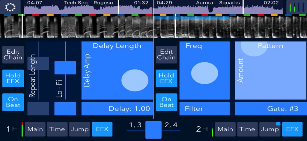 DJDJ Mixing App interface showing dual deck effects and waveform display