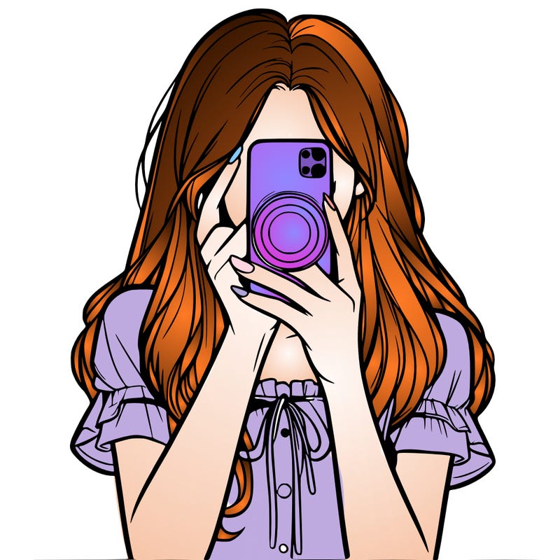 a realistic girl holding her phone taking pictures