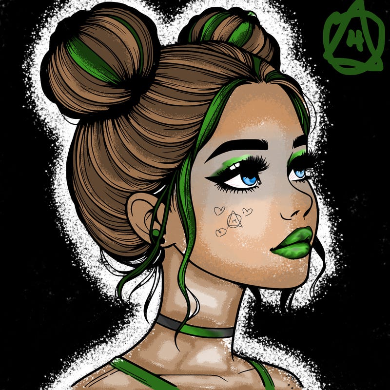 realistic girl with buns on the top of her head