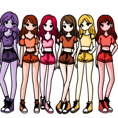 a group of girls wearing crop tops and shorts
