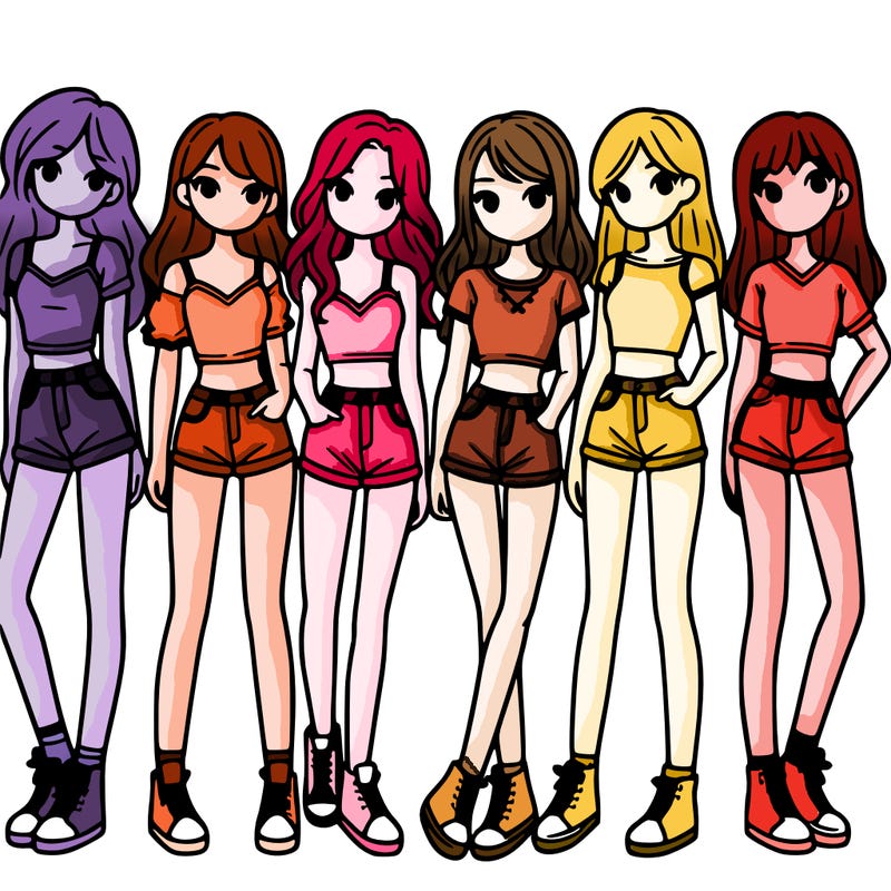 a group of girls wearing crop tops and shorts