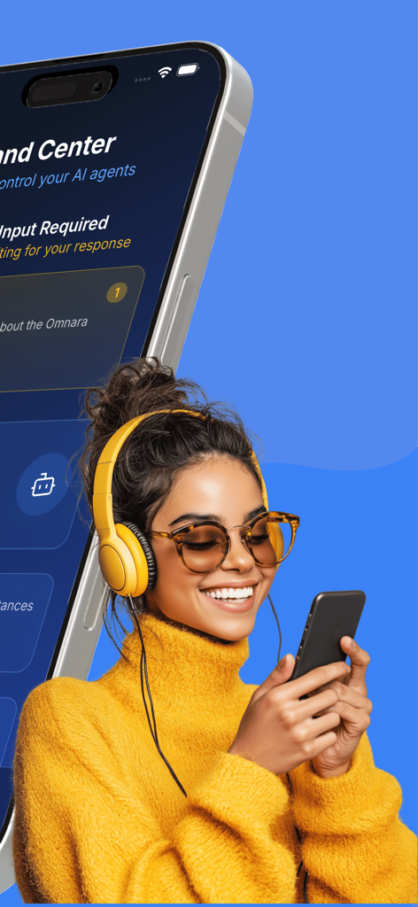 Frau benutzt die Omnara mobile App zur Verwaltung von KI-Agenten und zur Bereitstellung von Echtzeit-Eingaben
