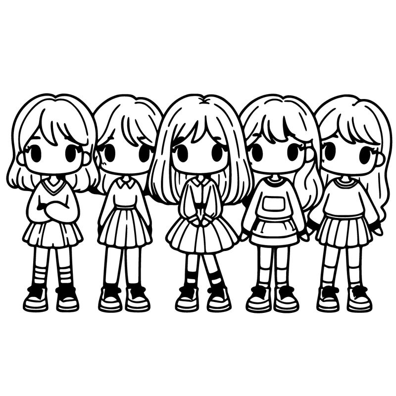 5 girls standing next to each other in a line