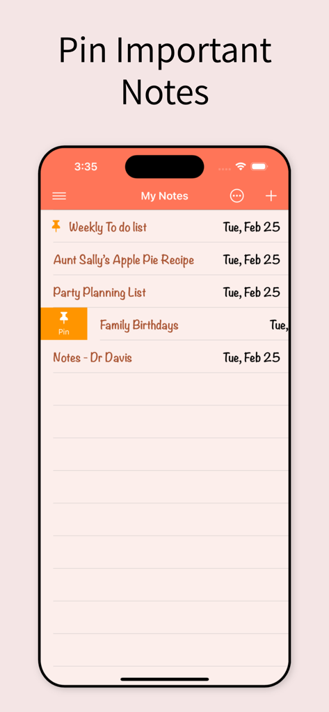 Notepad: Easy Notes & Memos - A mobile interface of the Notepad app demonstrating the pin important notes feature for easy organization
