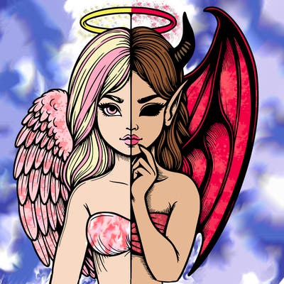 realistic angel half demon