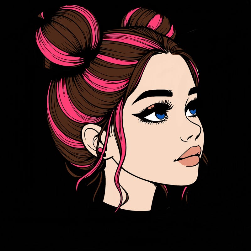 realistic girl with buns on the top of her head