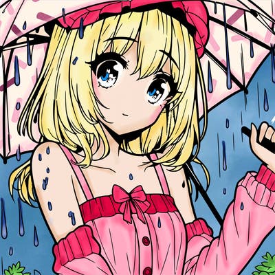 pretty anime girl in the rain