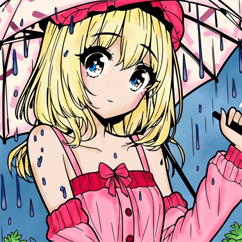 pretty anime girl in the rain