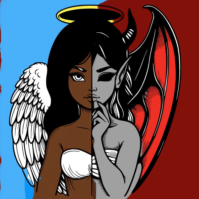 realistic angel half demon